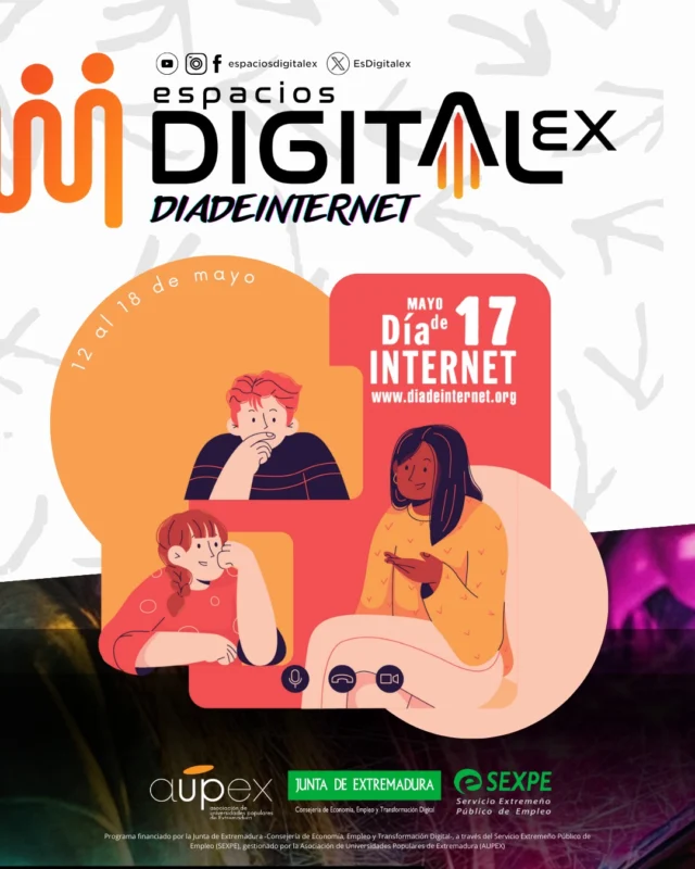 🎊 Celebra el 𝗗í𝗮 𝗱𝗲 𝗜𝗻𝘁𝗲𝗿𝗻𝗲𝘁 en Espacios Digitalex con una semana repleta de actividades🚀

Te animamos a participar en esta programación especial que celebramos del 12 al 16 de mayo, bajo el lema “Por una nueva generación de Internet centrada en las personas”, con la que buscamos fomentar un entorno digital más humano, sostenible y comprometido con los Derechos Digitales. ✍️Actividades👇

✅𝗦𝗲𝗴𝘂𝗿𝗶𝗱𝗮𝗱 𝘆 𝘀𝗮𝗹𝘂𝗱 𝗱𝗶𝗴𝗶𝘁𝗮𝗹: Aprende a proteger tus datos personales y mejorar tu bienestar digital.

✅𝗟𝗮𝗯𝗼𝗿𝗮𝘁𝗼𝗿𝗶𝗼 𝗦𝗼𝗰𝗶𝗮𝗹 𝗗𝗶𝗴𝗶𝘁𝗮𝗹: Descubre tecnologías como la cultura maker, impresión 3D o IA.

✅𝗖𝗿𝗲𝗮𝗰𝗶𝗼́𝗻 𝗱𝗲 𝗰𝗼𝗻𝘁𝗲𝗻𝗶𝗱𝗼𝘀 𝗱𝗶𝗴𝗶𝘁𝗮𝗹𝗲𝘀 𝗰𝗼𝗻 𝗜𝗔.

✅𝗘𝘅𝗽𝗹𝗼𝗿𝗮𝗰𝗶𝗼́𝗻 𝗱𝗲 𝘁𝗲𝗿𝗿𝗶𝘁𝗼𝗿𝗶𝗼𝘀 𝗿𝘂𝗿𝗮𝗹𝗲𝘀 𝗶𝗻𝘁𝗲𝗹𝗶𝗴𝗲𝗻𝘁𝗲𝘀: Aprende cómo el IoT transforma las zonas rurales y abre nuevas oportunidades de empleo.

✅𝗖𝗼𝗻𝗲𝘅𝗶𝗼́𝗻 𝗰𝗼𝗻 𝗽𝗲𝗿𝘀𝗼𝗻𝗮𝘀 𝗲𝘅𝗽𝗲𝗿𝘁𝗮𝘀: “TecnologIA para encontrar trabajo”, con Francisco Fernández Yuste. El lunes en formato online, a las 17h.

🎉 Además, la red Somos Digital celebra su 20º aniversario con unas jornadas en Cáceres que reflexionarán sobre el pasado, presente y futuro de la inclusión digital.

📍 Consulta toda la info aquí: www.espaciosdigitalex.org/2025/05/09/espacios-digitalex-celebra-el-dia-de-internet-con-una-semana-completa-de-actividades

#DíaDeInternet #DDI #DDI2025 #CompetenciasDigitales #TransformaciónDigital #EspaciosDigitalex #SomosDigital20Años #IA #Empleabilidad #ExtremaduraDigital
